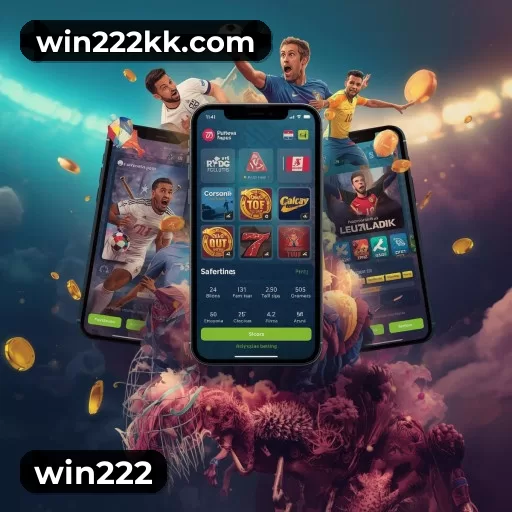 Tela de boas-vindas e lobby de jogos do aplicativo win222